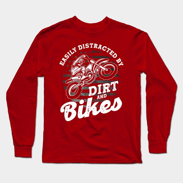 American Flag Rider Dirt Bike Racing Long Sleeve T-Shirt by Toeffishirts